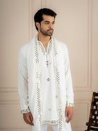 White Armani Lachka Kurta Dupatta Set For Men | Tulip Designer
