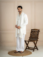 White Armani Lachka Kurta Dupatta Set For Men | Tulip Designer
