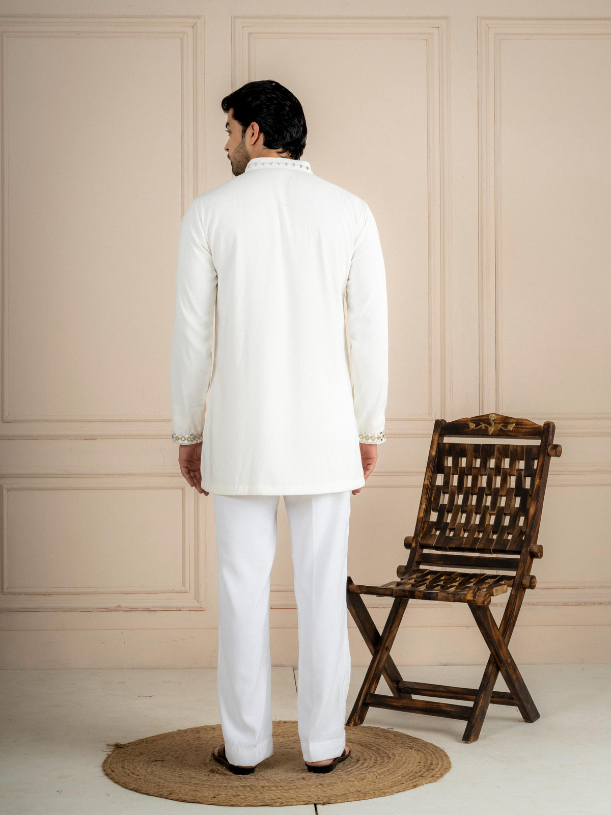 White Armani Lachka Kurta Dupatta Set For Men | Tulip Designer
