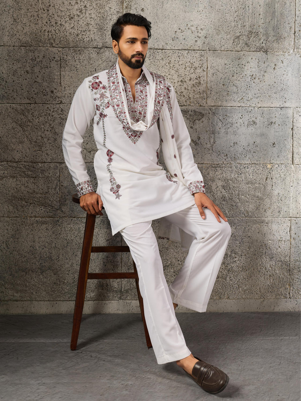 Rajwadi White Japanese Lachka Festive Kurta Dupatta Set
