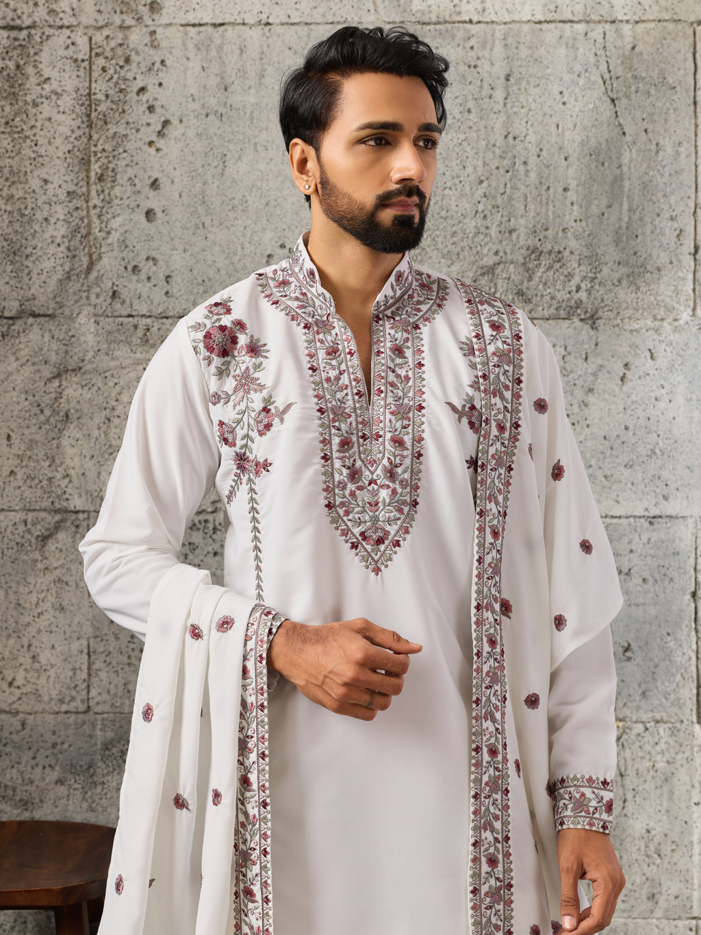 Rajwadi White Japanese Lachka Festive Kurta Dupatta Set
