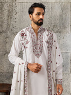 Rajwadi White Japanese Lachka Festive Kurta Dupatta Set
