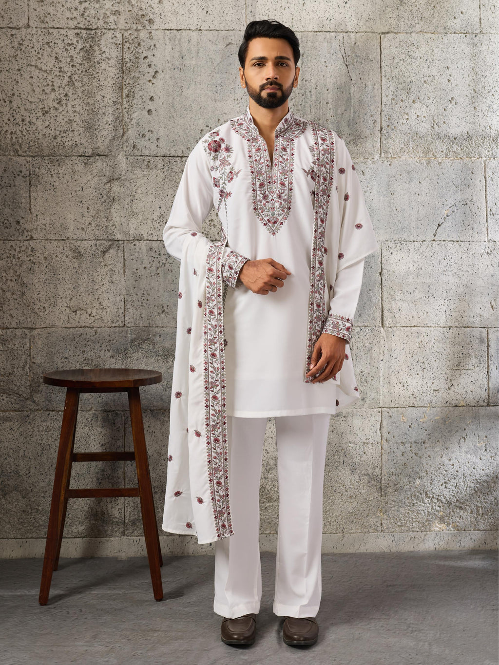 Rajwadi White Japanese Lachka Festive Kurta Dupatta Set
