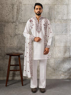 Rajwadi White Japanese Lachka Festive Kurta Dupatta Set
