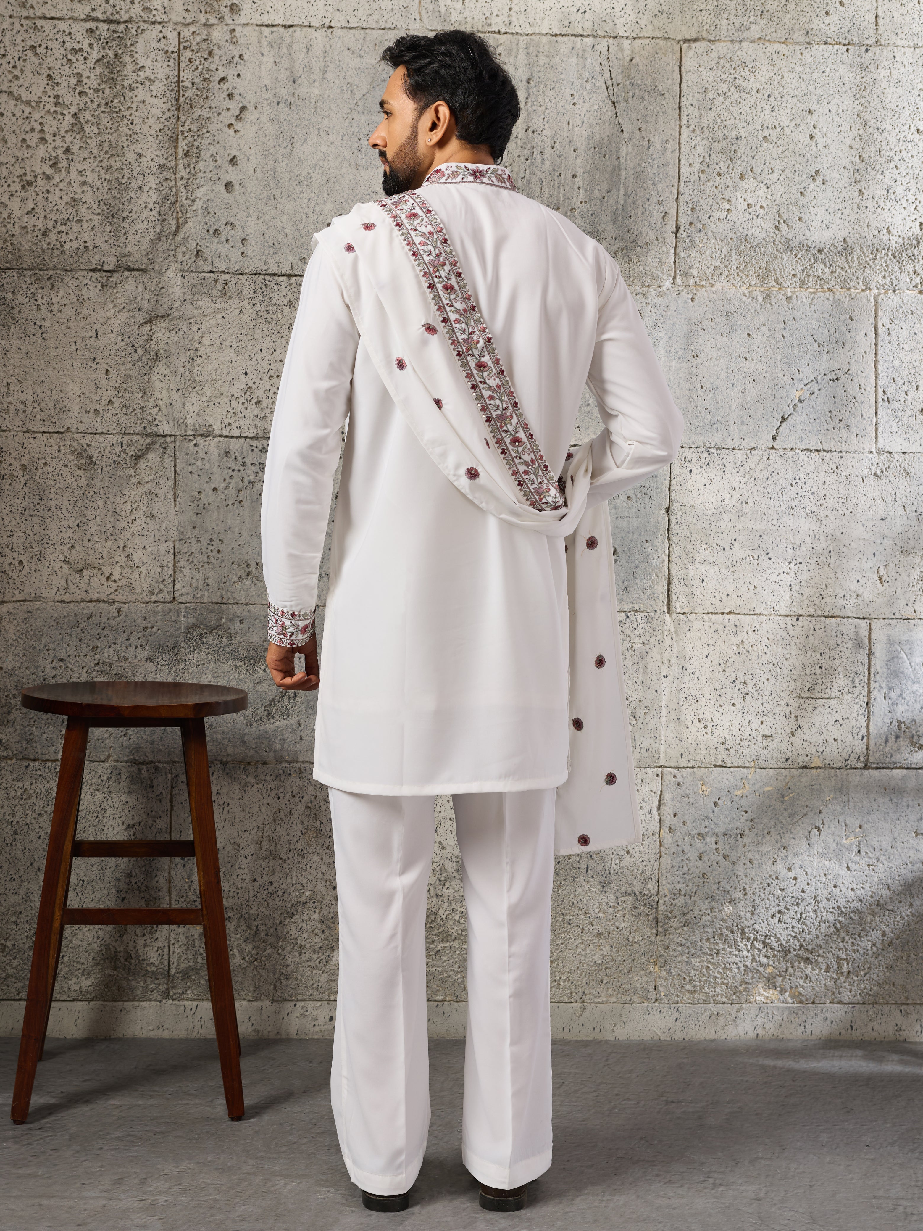 Rajwadi White Japanese Lachka Festive Kurta Dupatta Set

