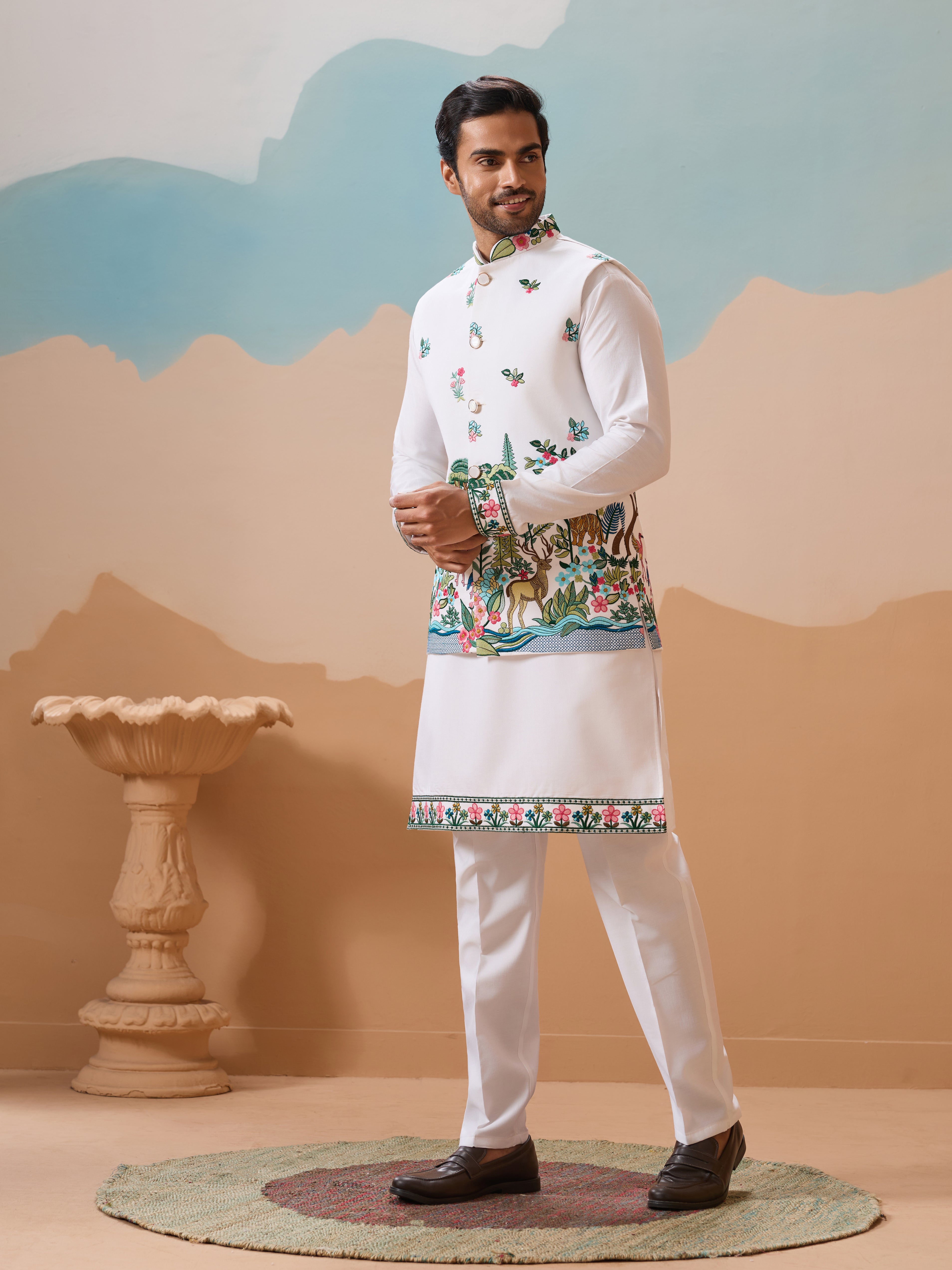Vantara Style Premium White Mens Wear Koti Kurta Collection