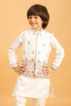 Premium White Mirror Work Koti Kurta Set for Boys