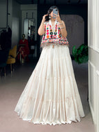 White Mirror Work Lehenga Blouse Koti Set | Tulip Designer
