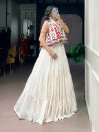 White Mirror Work Lehenga Blouse Koti Set | Tulip Designer
