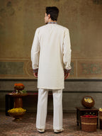 Vibrant White Rayon Embroidered Kurta Set For Mens Wear

