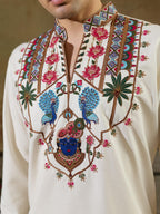 Vibrant White Rayon Embroidered Kurta Set For Mens Wear
