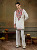 White Rayon Multicolor Thread Mirror Kurta Set | Tulip Designer
