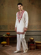 White Rayon Multicolor Thread Mirror Kurta Set | Tulip Designer
