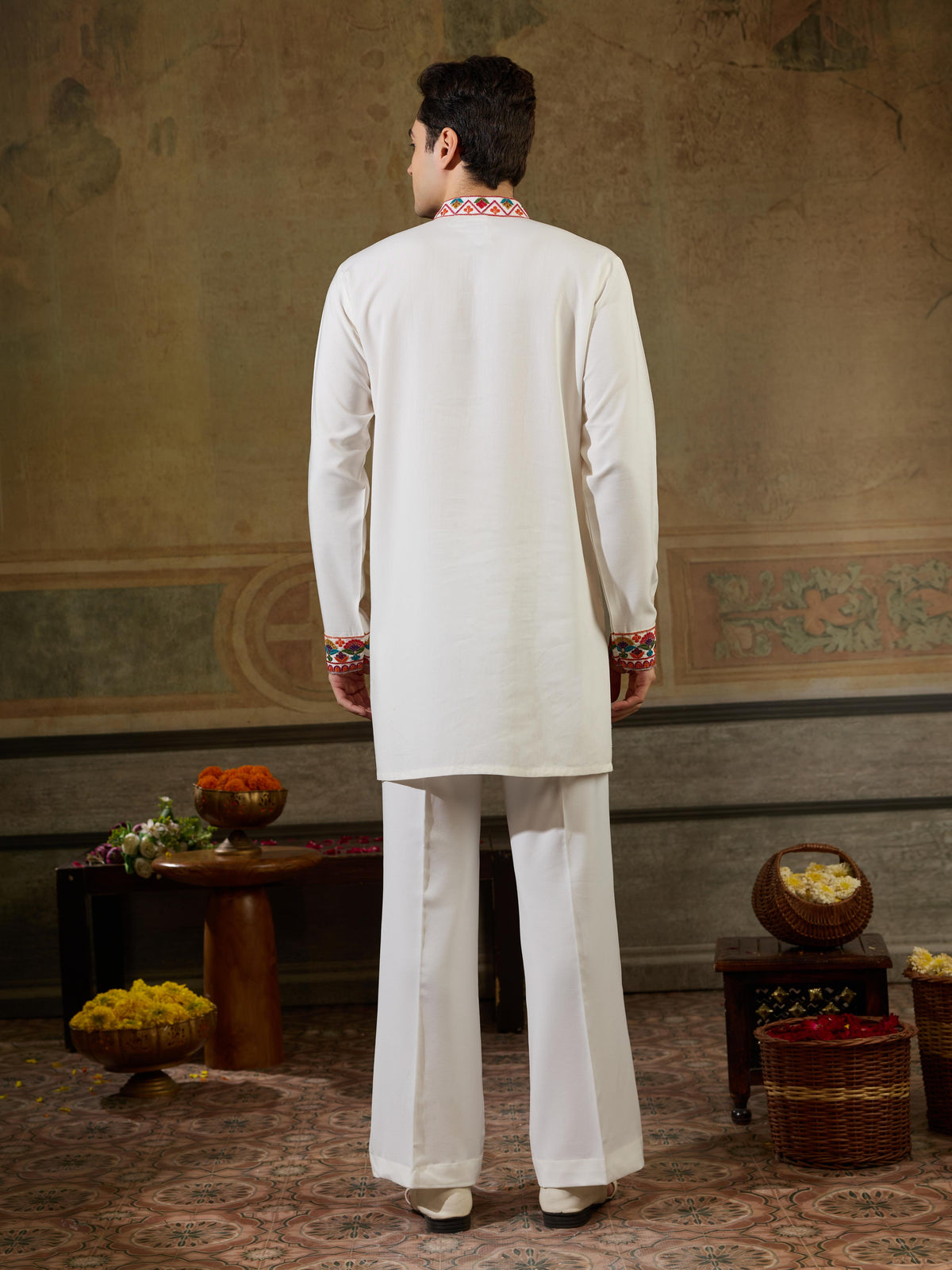 White Rayon Multicolor Thread Mirror Kurta Set | Tulip Designer

