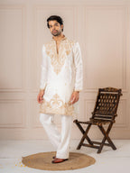White Embroidered Thread Work Kurta Set | Tulip Designer
