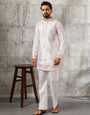Majestic White Silk Festive Embroidered Kurta Bell Bottom Set