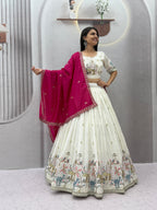 White Vichitra Silk Embroidered Lehenga Set | Tulip Designer
