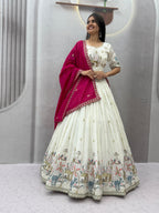 White Vichitra Silk Embroidered Lehenga Set | Tulip Designer
