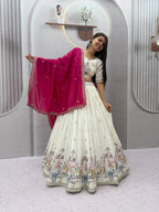 White Vichitra Silk Embroidered Lehenga Set | Tulip Designer
