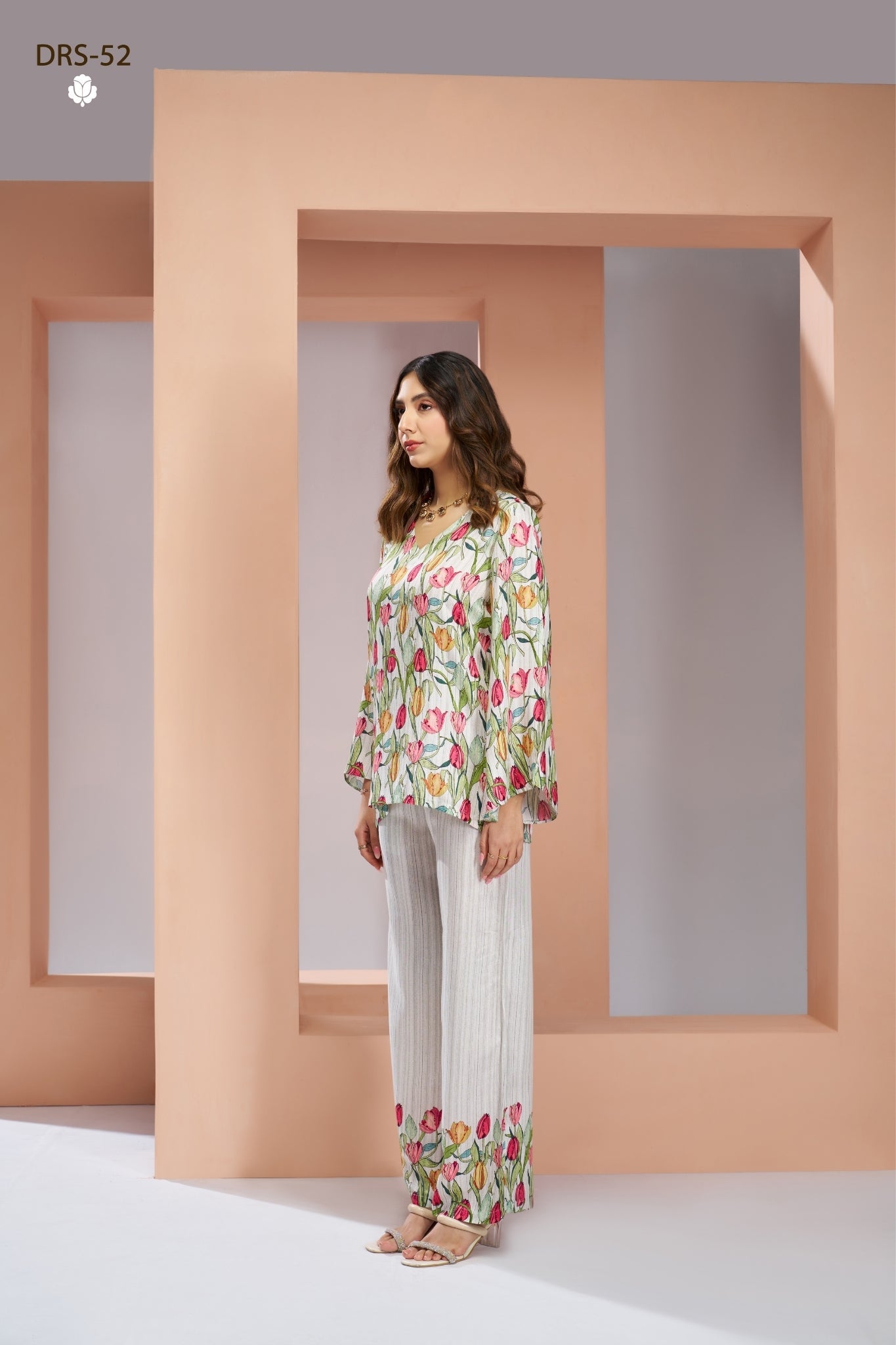 White Pure Muslin Silk Floral Co-Ord Set for Women