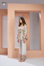 White Pure Muslin Silk Floral Co-Ord Set for Women