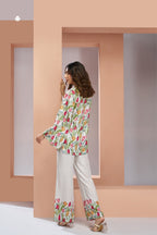 White Pure Muslin Silk Floral Co-Ord Set for Women