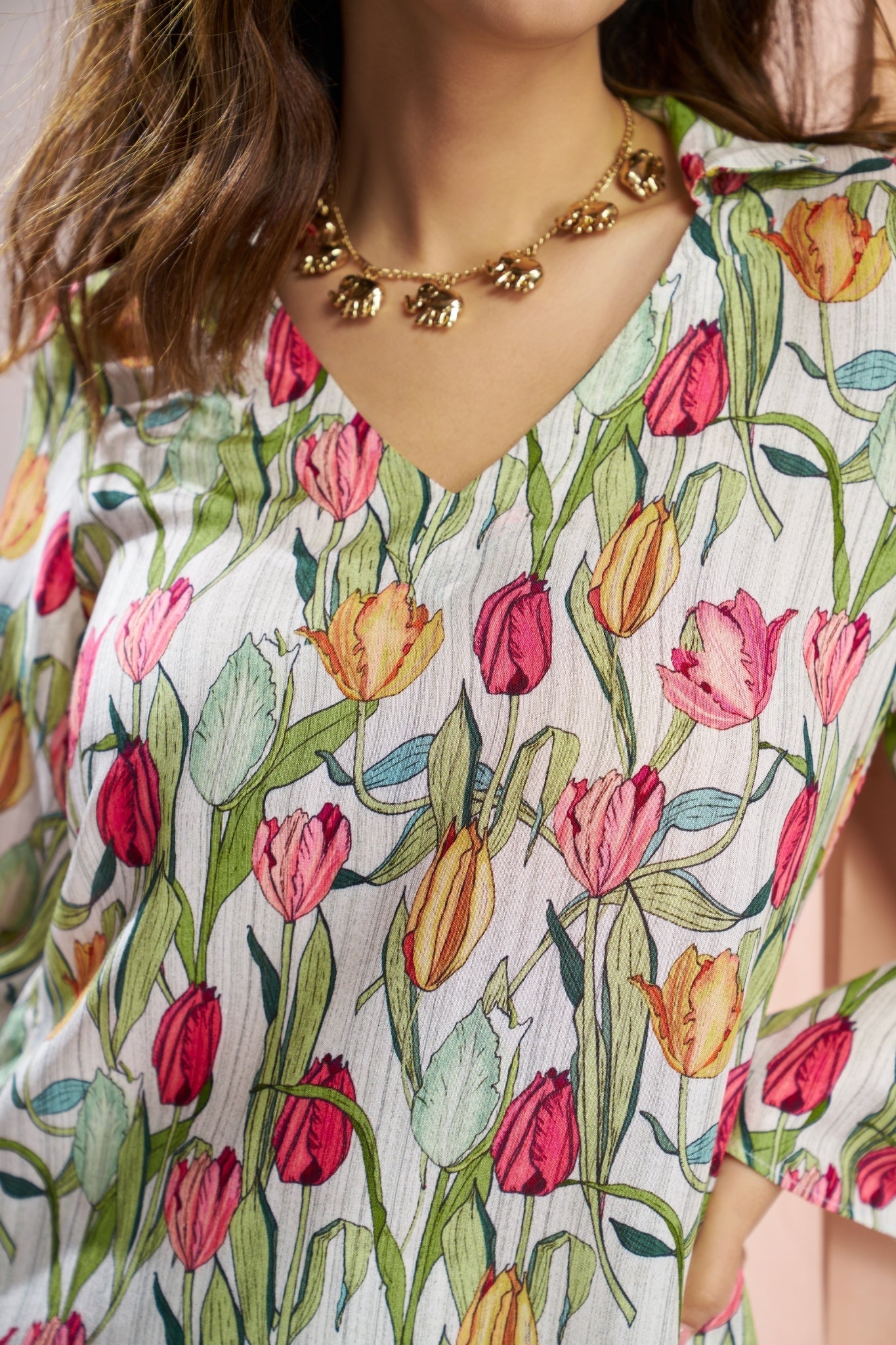 White Pure Muslin Silk Floral Co-Ord Set for Women