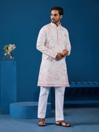 Classic White Viscose Silk Festive Kurta for Mens