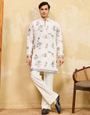 Classic White Viscose Silk Kurta Set with Fine Thread Work