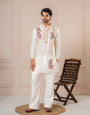 White Crush Tissue Thread Mens Kurta | Tulip Designer