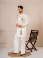 White Crush Tissue Thread Mens Kurta | Tulip Designer
