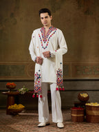 White Rayon V Neck Kurta Dupatta Set | Tulip Designer
