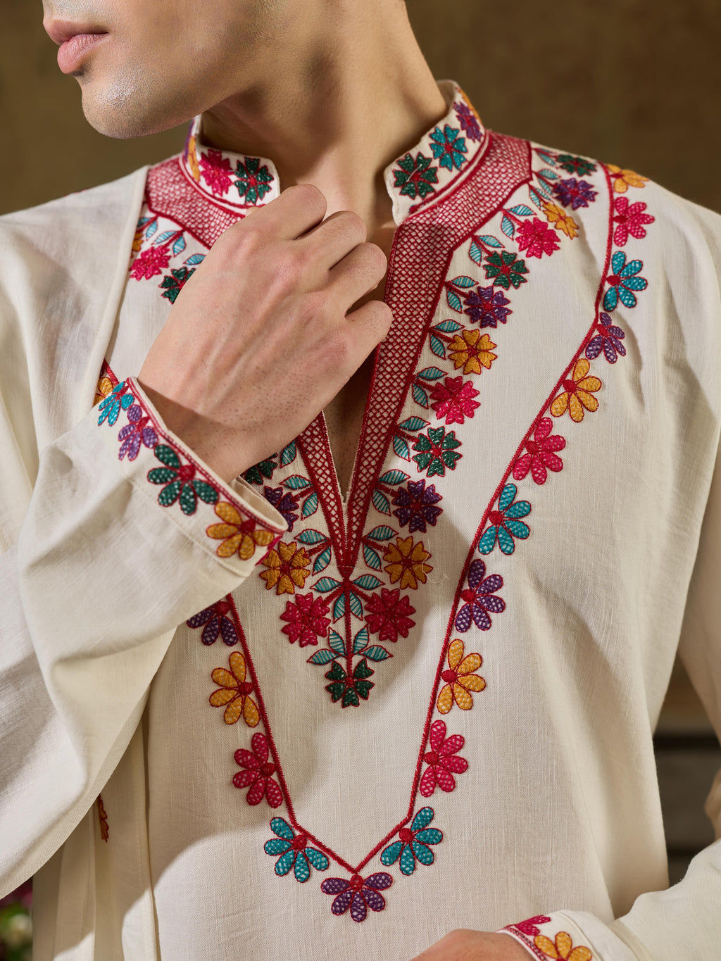 White Rayon V Neck Kurta Dupatta Set | Tulip Designer
