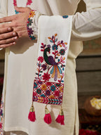 White Rayon V Neck Kurta Dupatta Set | Tulip Designer

