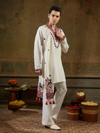 White Rayon V Neck Kurta Dupatta Set | Tulip Designer
