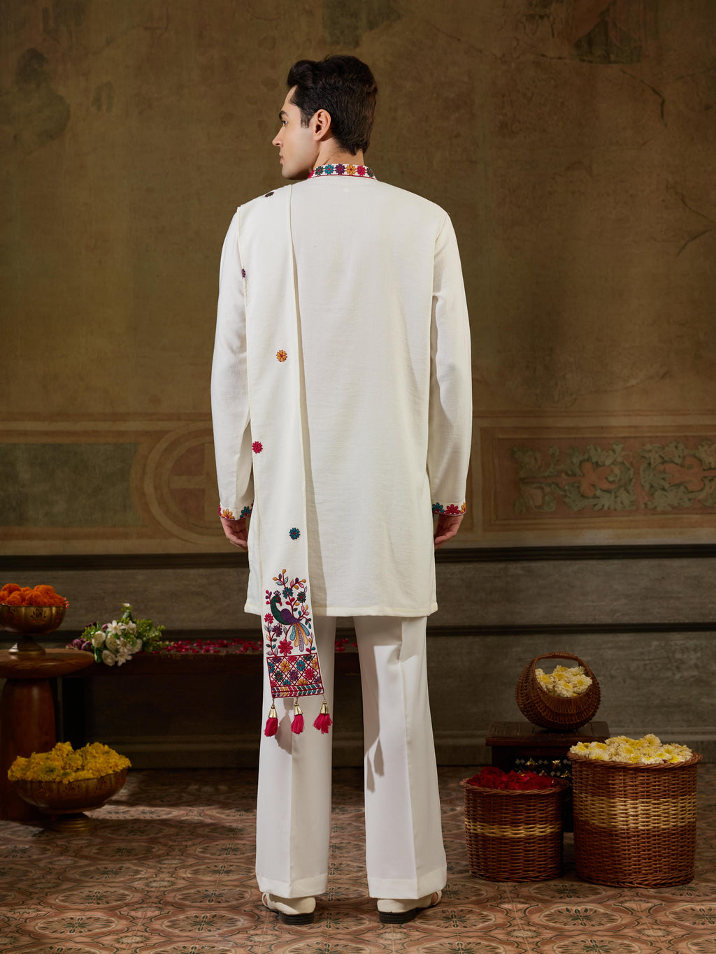 White Rayon V Neck Kurta Dupatta Set | Tulip Designer
