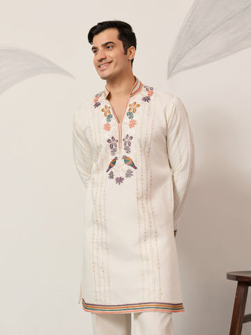 Luxury White V Neck Kurta Pant for Festive Wear