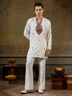 Vibrant White Rayon V Neck Kurta Set | Tulip Designer
