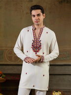 Vibrant White Rayon V Neck Kurta Set | Tulip Designer
