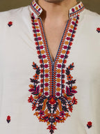 Vibrant White Rayon V Neck Kurta Set | Tulip Designer
