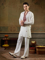 Vibrant White Rayon V Neck Kurta Set | Tulip Designer
