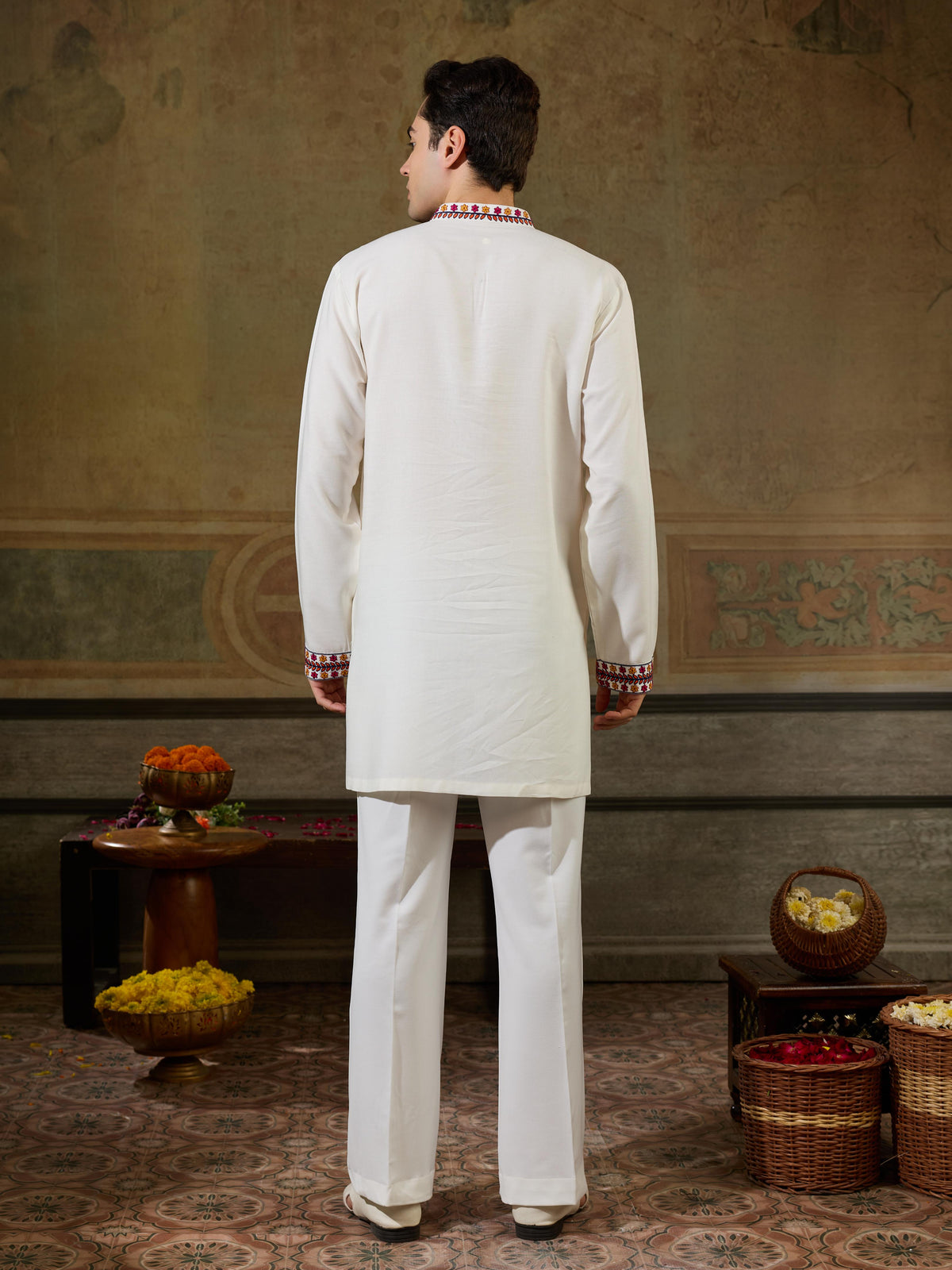 Vibrant White Rayon V Neck Kurta Set | Tulip Designer

