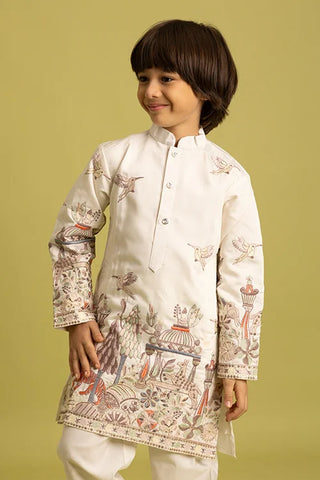 Vantara Designer Kids White Embroidered Kurta