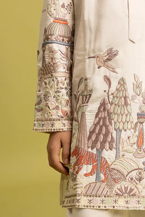 Vantara Designer Kids White Embroidered Kurta