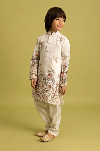 Vantara Designer Kids White Embroidered Kurta