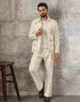 Designer White Velvet Embroidered Work Bomber Jacket & Matching Pant