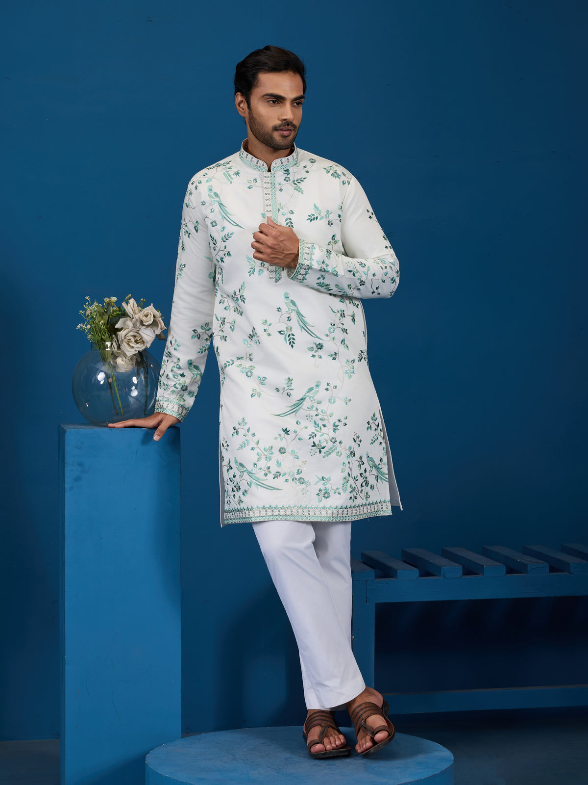 Graceful White Viscose Silk Kurta for Mens Wear