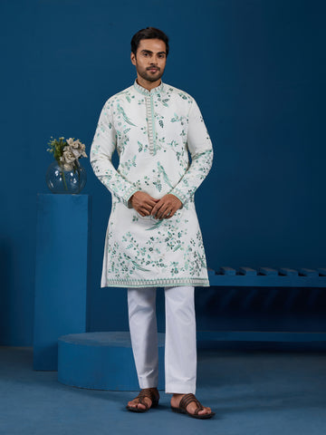 Graceful White Viscose Silk Kurta for Mens Wear