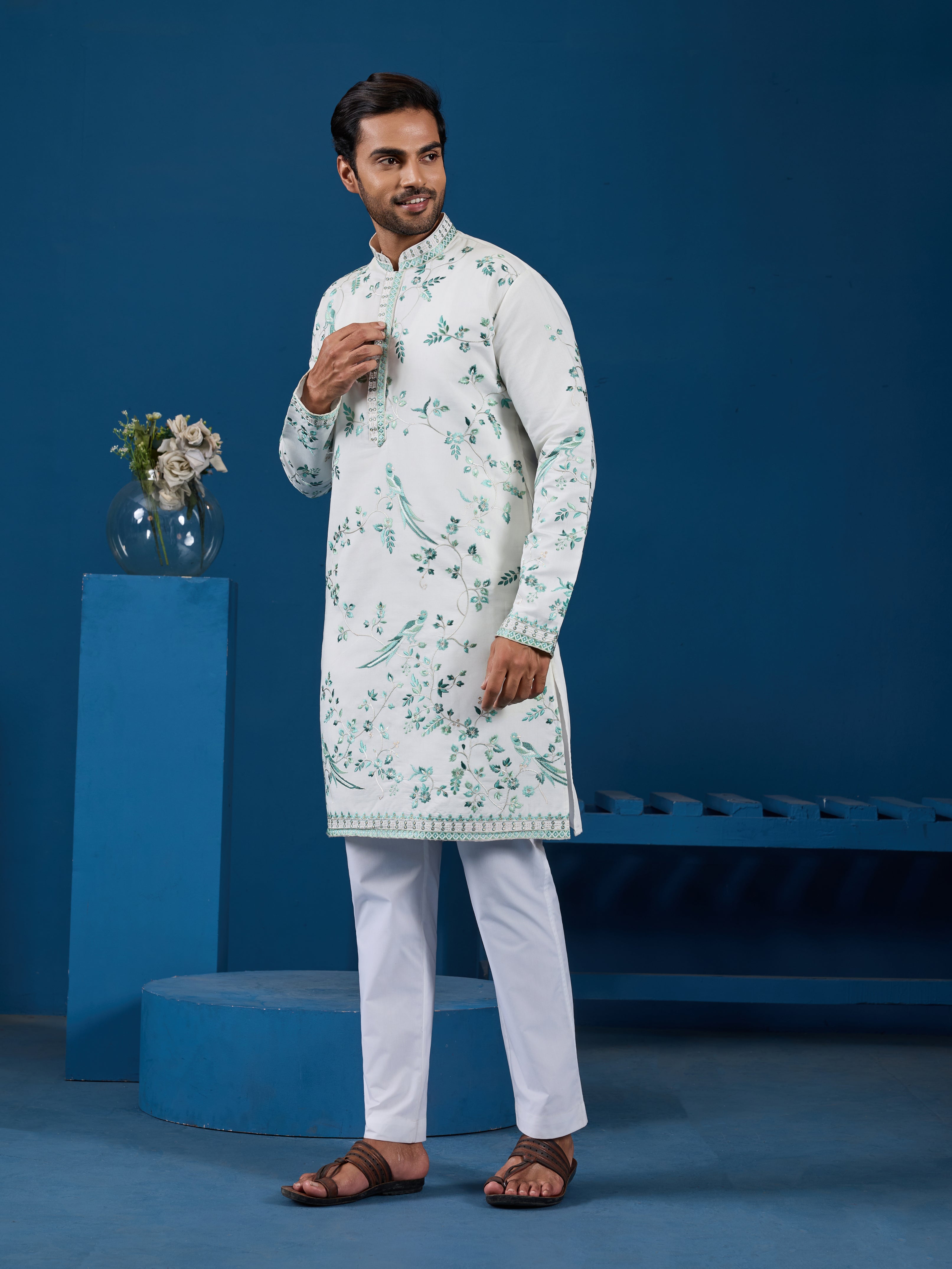 Graceful White Viscose Silk Kurta for Mens Wear