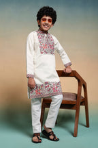 White Embroidered Work Kurta Pant Set For Festive Season
